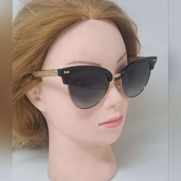 Gucci Womens Damascato Cat Eye Sunglasses Black Gold Half Rim GG4283/S 55-18-140 main image 4